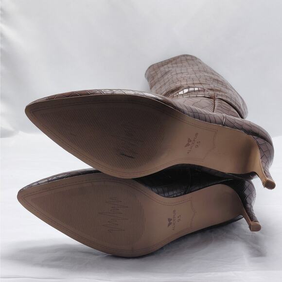 Alicepub Knee High Boots Women’s 9.5 Brown Croc Faux Leather Pointed Toe Zip - Picture 12 of 16